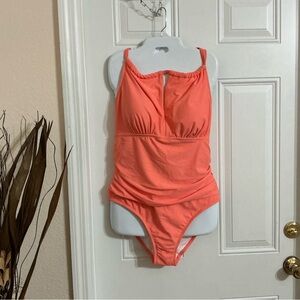Kona Sol Women’s Coral Full Coverage Tummy Control One Piece Swimsuit Size 17